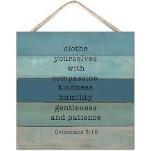 Alioyoit Rustic Style Wooden Plaque Bible Quote Clothe Yourselves with Compassion Kindness Humility Gentleness and Patience Wood Wall Art Sign for Porch Garden Yard Farmhouse Home Decor 12x12inch