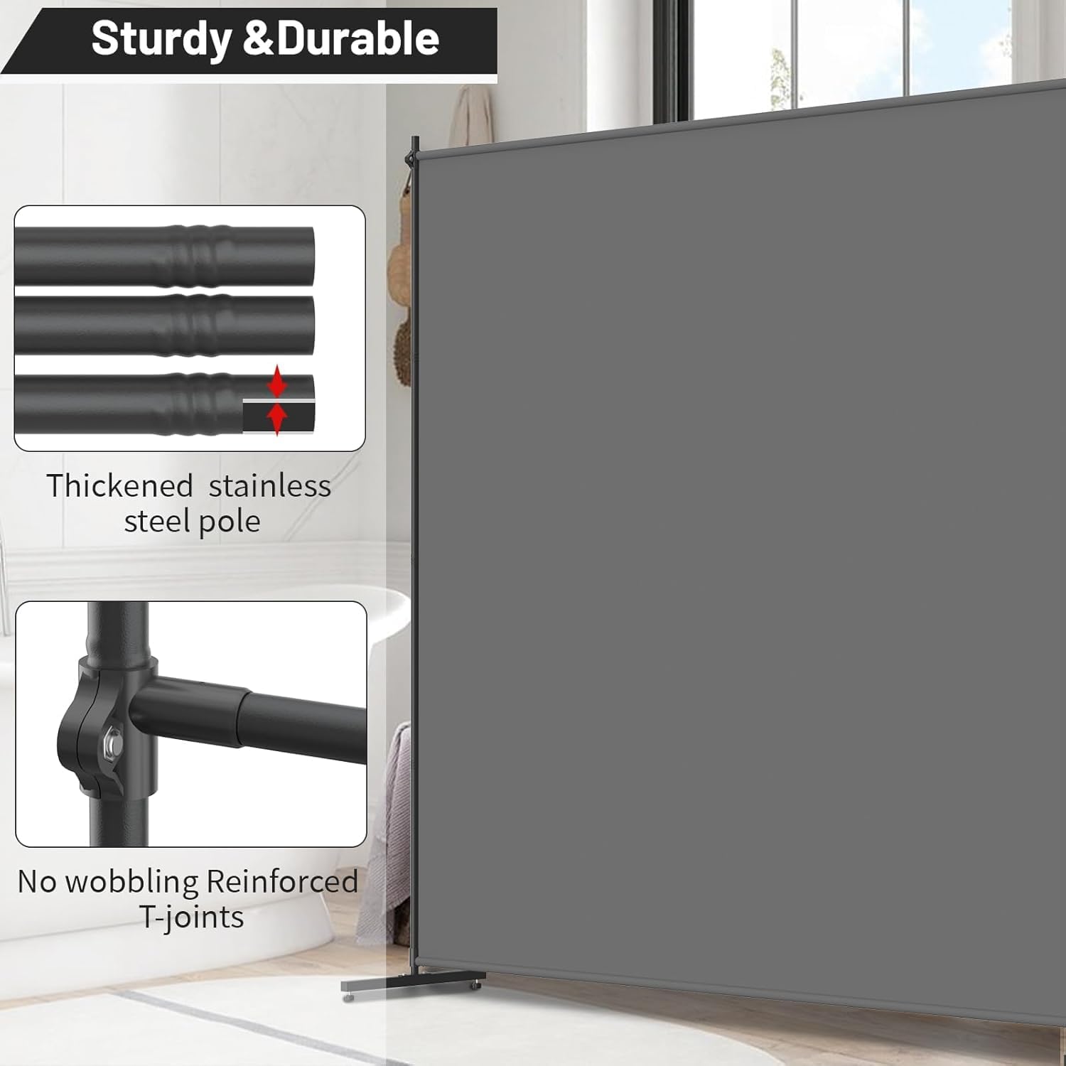 Room Divider, 72x72Inch Large Single Panel Privacy Screen,Thickened Fabric,Free Standing Partition Wall for Room Separation,Portable for Office,Bedroom,Patio,Gray