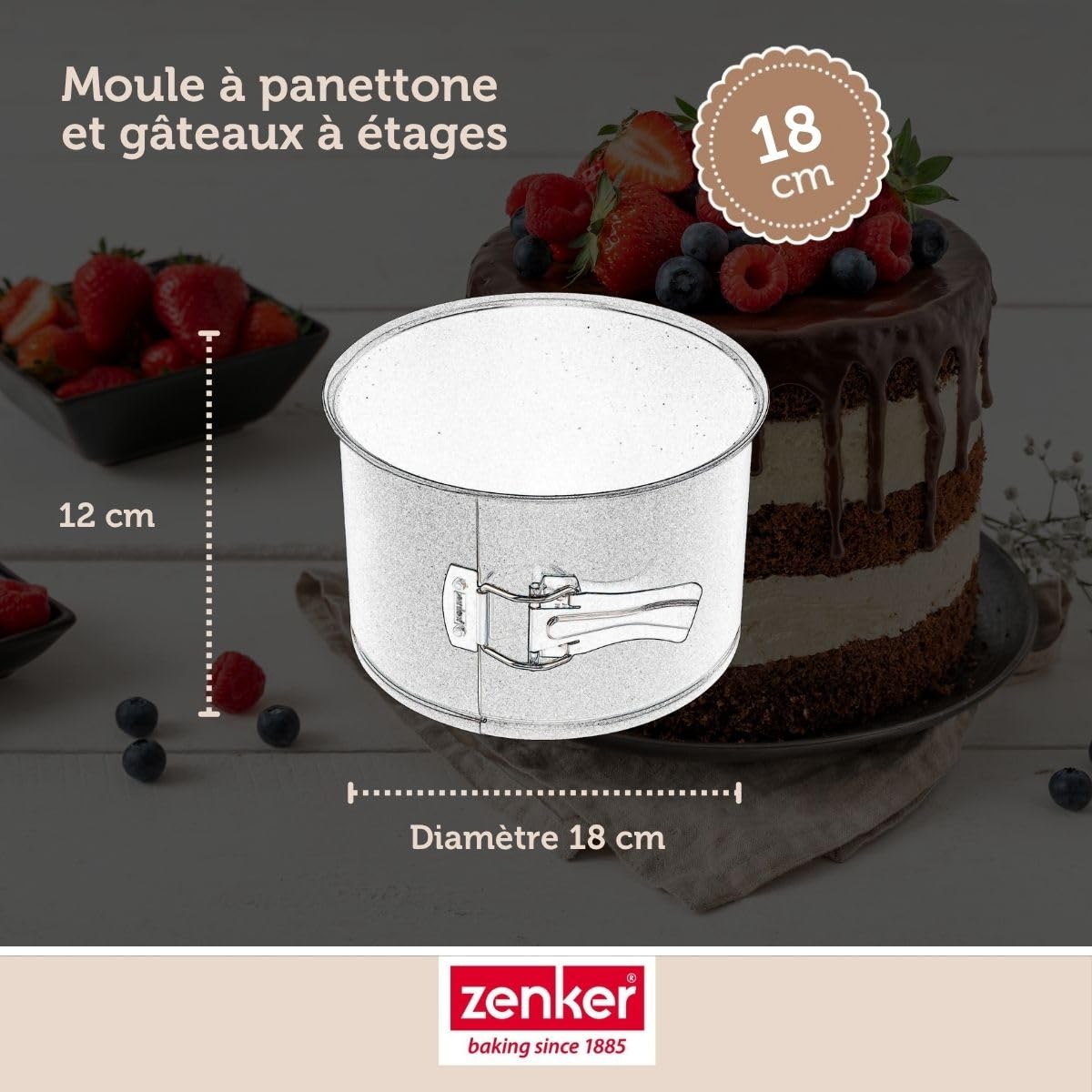 Zenker Springform Extra Hoch – 18cm Durchmesser – Black Metallic Stahlblech mit Antihaftbeschichtung – Ideal für Hohe Torten und italienische Panettone – Made in Germany