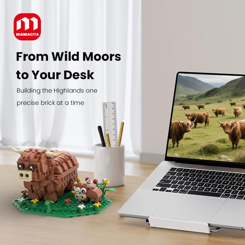 Highland Cow Building Set, Farm Animal Toy Brick Kit, Creative Scottish Cattle Model for Adults & Kids, STEM Educational Gift for Boys & Girls Age 6+