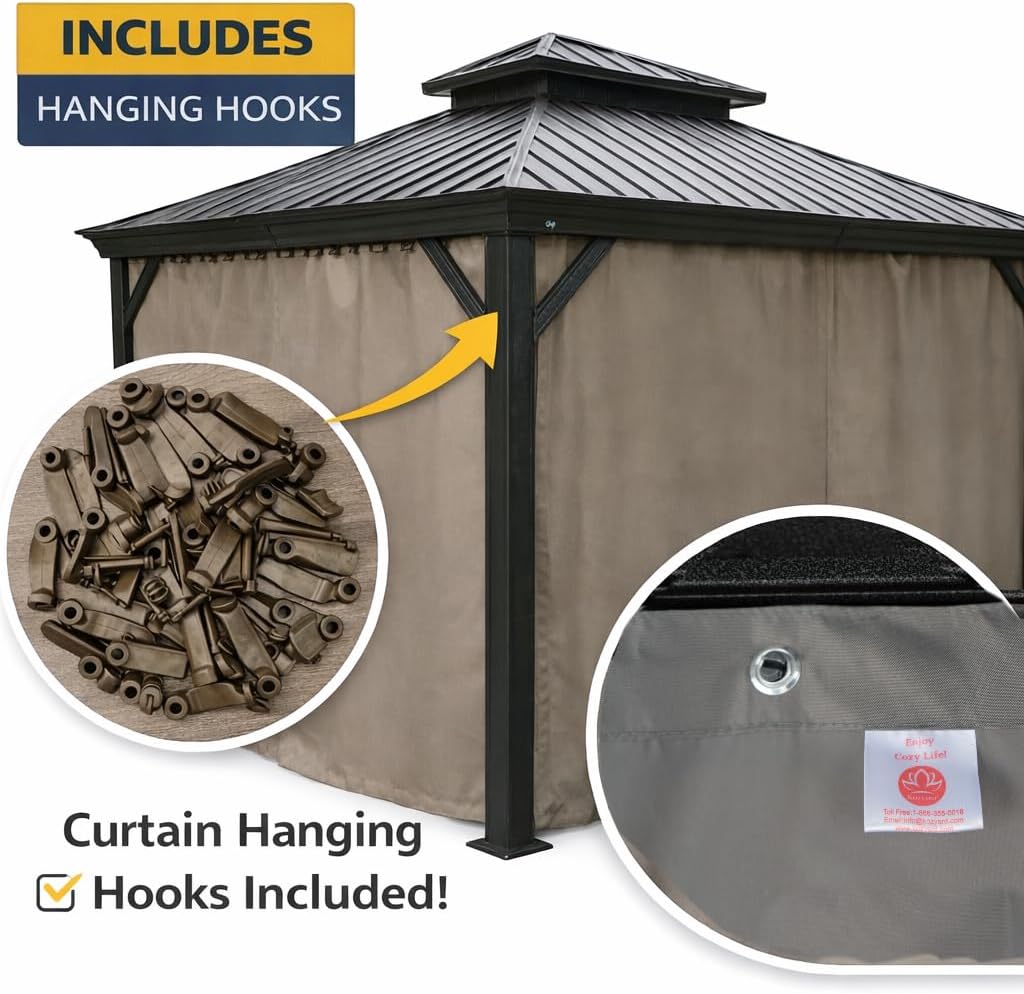 Kozyard 10' x 12'Outdoor Gazebo Privacy Curtain Sidewall, Waterproof Patio Privacy Curtain with Center-Zip Design, Replacement for Hardtop Gazebo Brown
