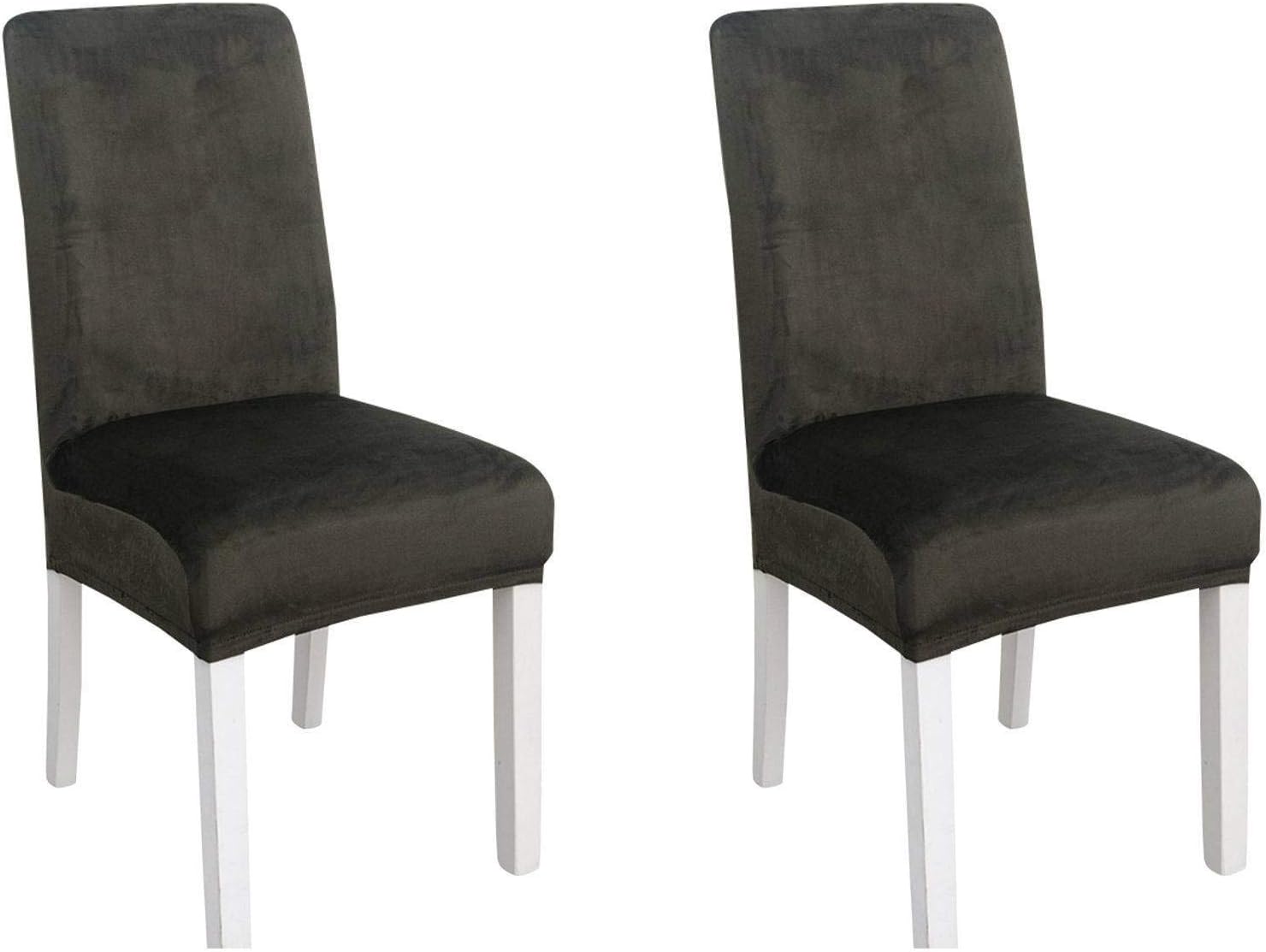 Dark Green Velvet Stretch Chair Covers - Set of 2, Removable & Washable Universal Protectors for Dining Room, Kitchen & Hotel Decor, Perfect Home Furniture Upgrade