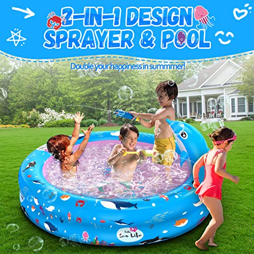 G-Ting Inflatable Swimming Pool, 2 In 1 Kids Pool With Dolphin Sprinkler For Backyard, Blow Up Kiddie Pool For Kids Toddlers 1-3 Ages 3+, Summer Outdoor Water Fun #TOP6