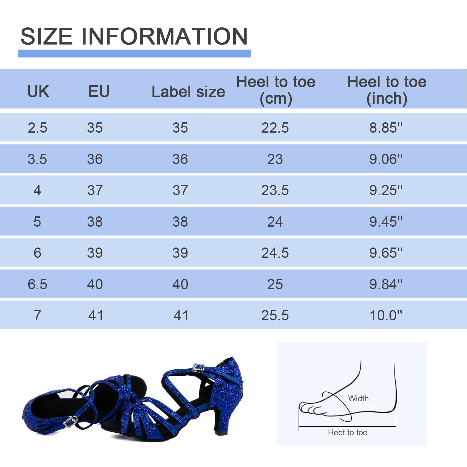 Zapatos de Baile Latino de salón para Mujer con Diamantes de imitación Salsa Tango Bachata Zapatos de Baile de Interior para Fiesta de Boda graduación,Azul 6cm Heel,36 EU