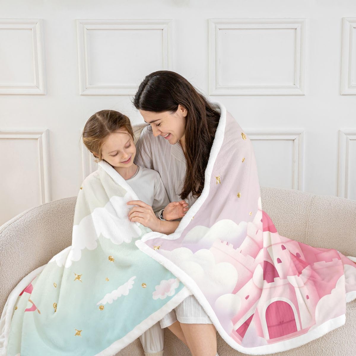 Homewish Castle Marzycielska księżniczka kawaii szerpa koc ombre chmura puszysty pluszowy narzuta brokat uroczy koc polarowy - kreskówka dekoracja na łóżko kanapę Twin 152 cm x 203 cm