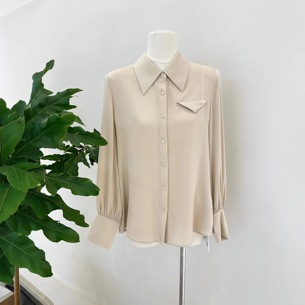 Donna Blusa da Ufficio in Seta Cr锚pe Stretch
