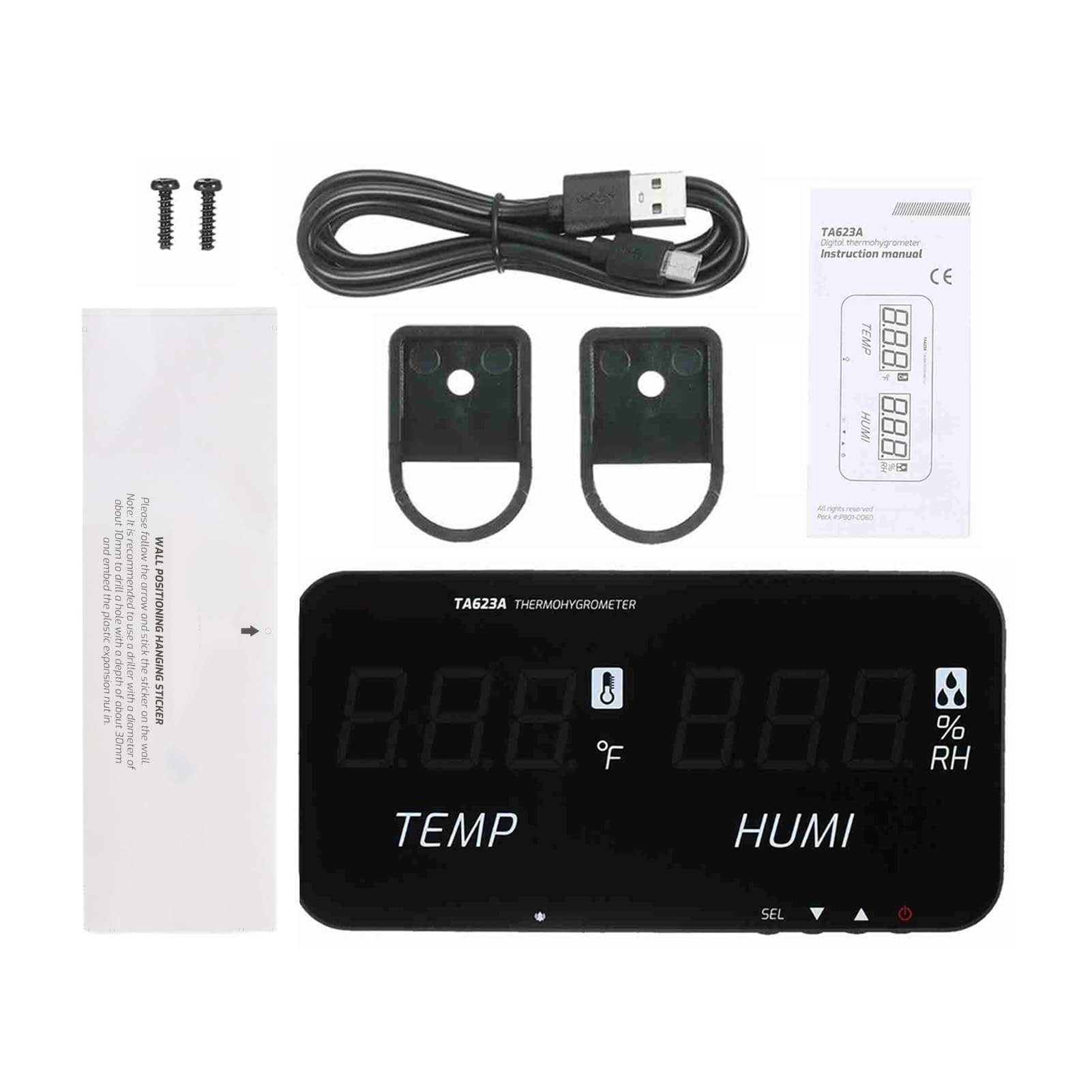 Medidor de Humedad y Temperatura Industrial, Pantalla Digital LED con Salida de Alarma y Soporte de Pared para Higrómetro Interior y Exterior (Negra)
