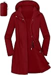 Women's Packable Rain Jacket Waterproof Rain Coat with Hood | Knee-Length, Lightweight, Drawstring Waist, Soft Breathable Lining, 3 Zipper Pockets, 4 Back Vents, Daily Camping Travel