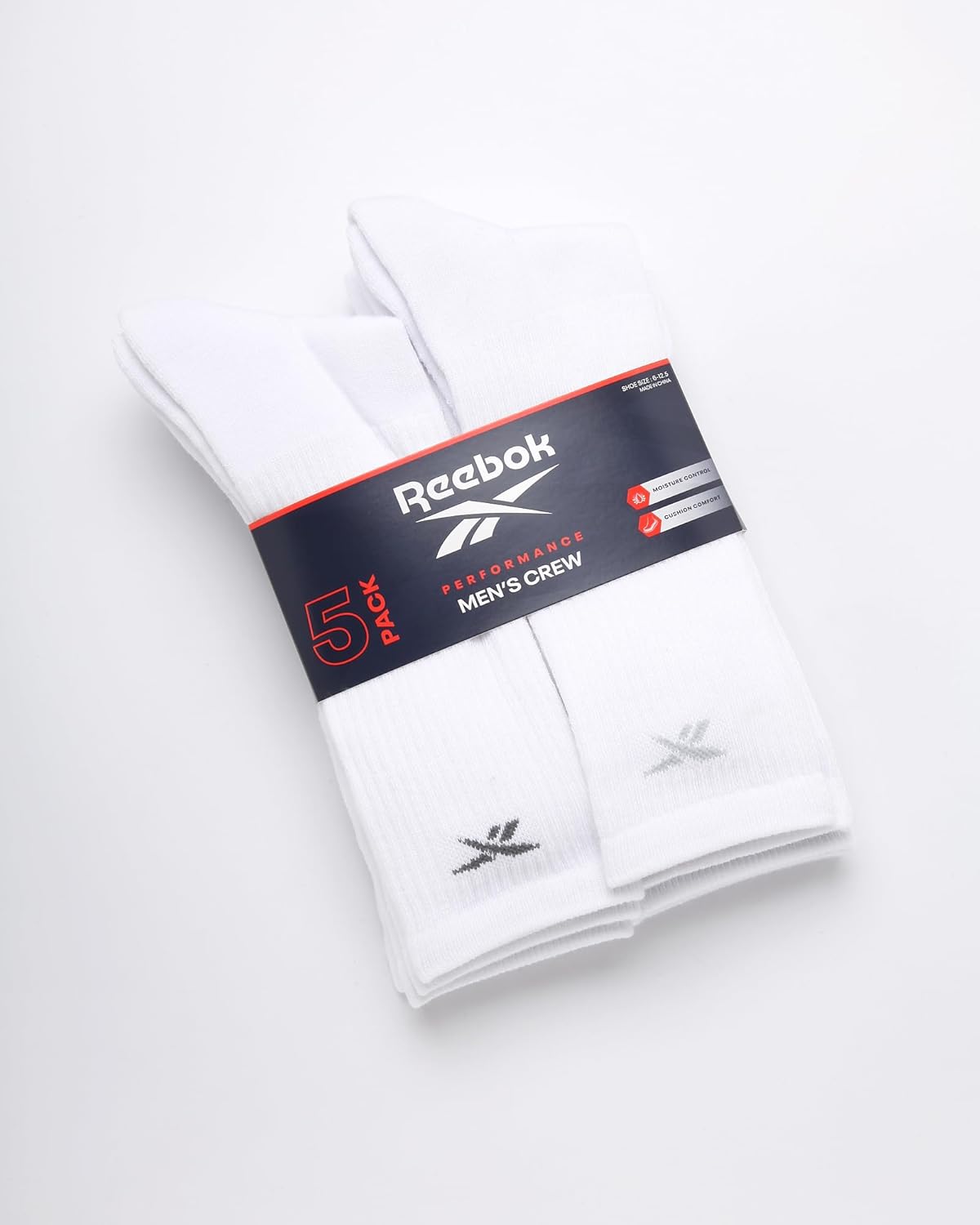Reebok Mens Crew Socks - 5 Pack Breathable Cushioned Moisture-Wicking Athletic Performance Running Socks for Men (6-12.5) - Image 2