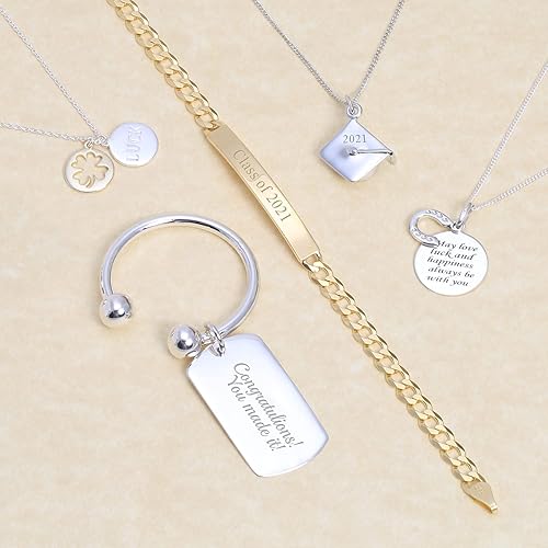 Miniatura 8 de Bling Jewelry Pulsera de Identificación ID Unisex Personalizable con Barra de Nombre Chapada para Hombres con Cadena Marinera, Cubana, Fígaro, de