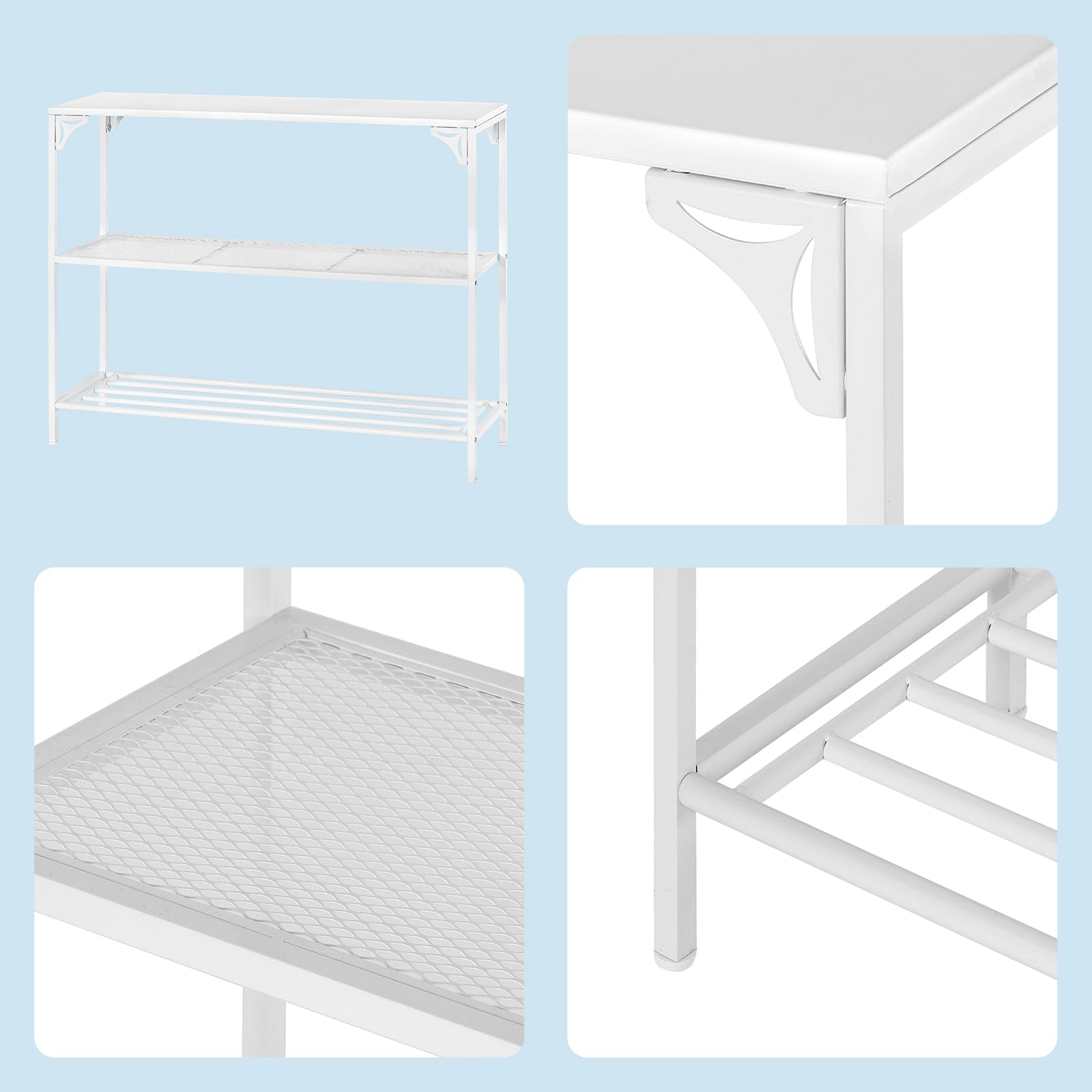 HDANI Consolle Ingresso,Tavolo Console con 2 Ripiani di Rete Metallica,Tavolino da Divano, Corridoio,Entrata,Soggiorno,100 x 30 x 80cm,Stile Industriale,Bianco