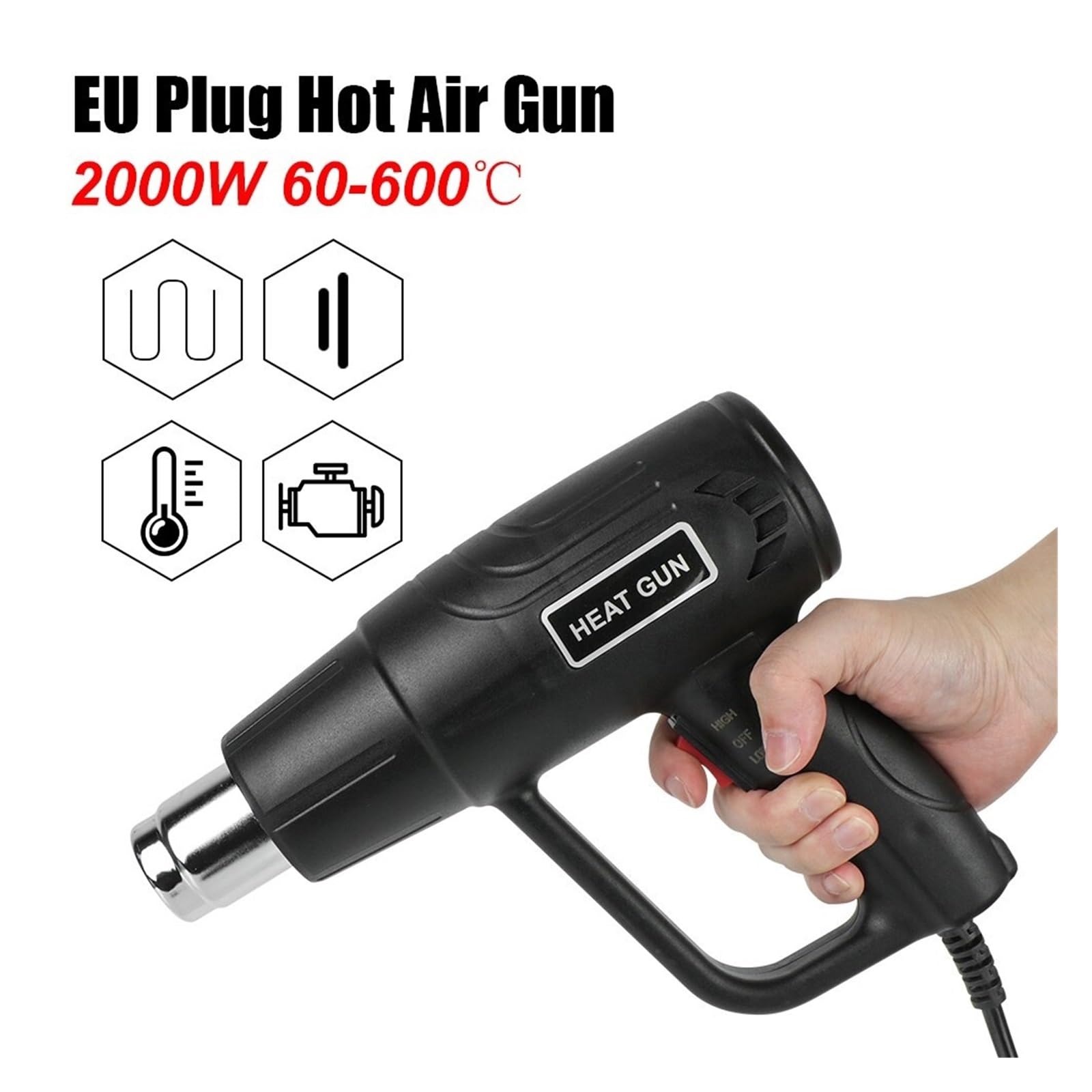 Pistola Termica Industriale Da 2000 W Temperatura Avanzata Ad Aria Calda Asciugacapelli Utensile Elettrico For Il Riscaldamento Avvolgimento Termoregolatore For Saldatura Motore Ad Alte Prestazioni