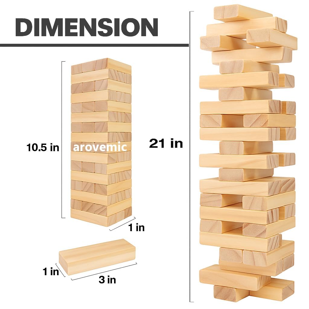 Premium Best Wooden Blocks 39 Pcs - Tumbling Tower Game – Indoor Stacking Puzzle Blocks for Kids, Adults & Families – Fun Balancing Toy for Boys & Girls of All Ages -Educational Wooden Toys 3