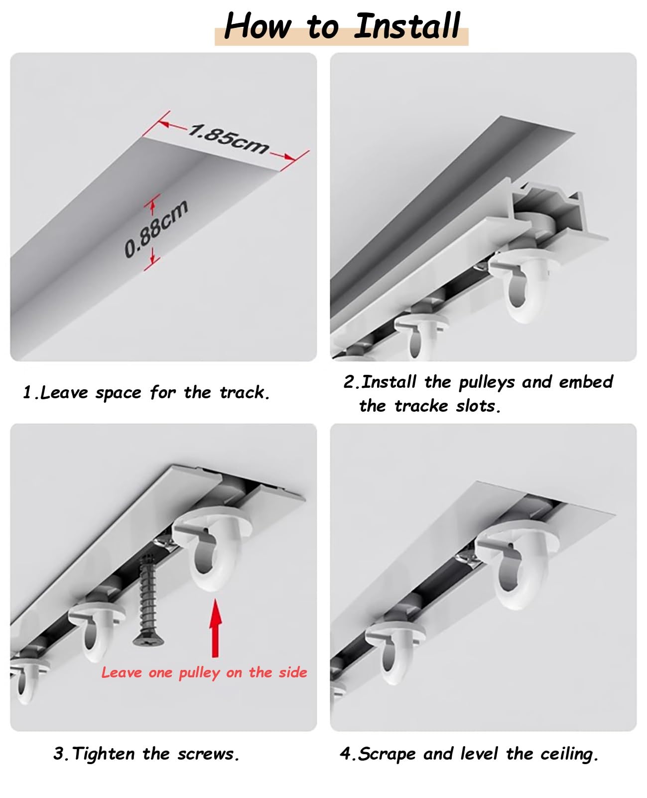 Rail Rideaux Plafond Kit de Rail Coulissant pour Rideaux Encastrés et Cachés, Système de Rail de Rideau de Plafond en Métal Occultant, Support de Tringle à Rideau Encastré pour Salon / Cuisine(1.2m/3.