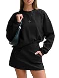 Women 2 Piece Set Airport Outfit 2025 Fall Skirt Sets Cotton Travel Sweat Suit Casual Lounge Crewneck Sweatshirt Skort