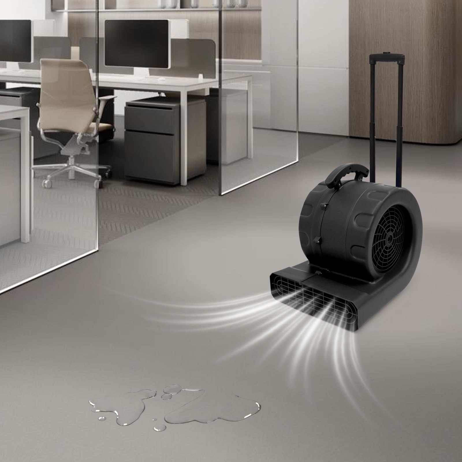 750W Industrial Soplador eléctrico de suelo con 3 niveles de velocidad, ventilador de suelo portátil, ventilador radial para alfombras, secado de suelos, deshumidificación, ventilación (negro)