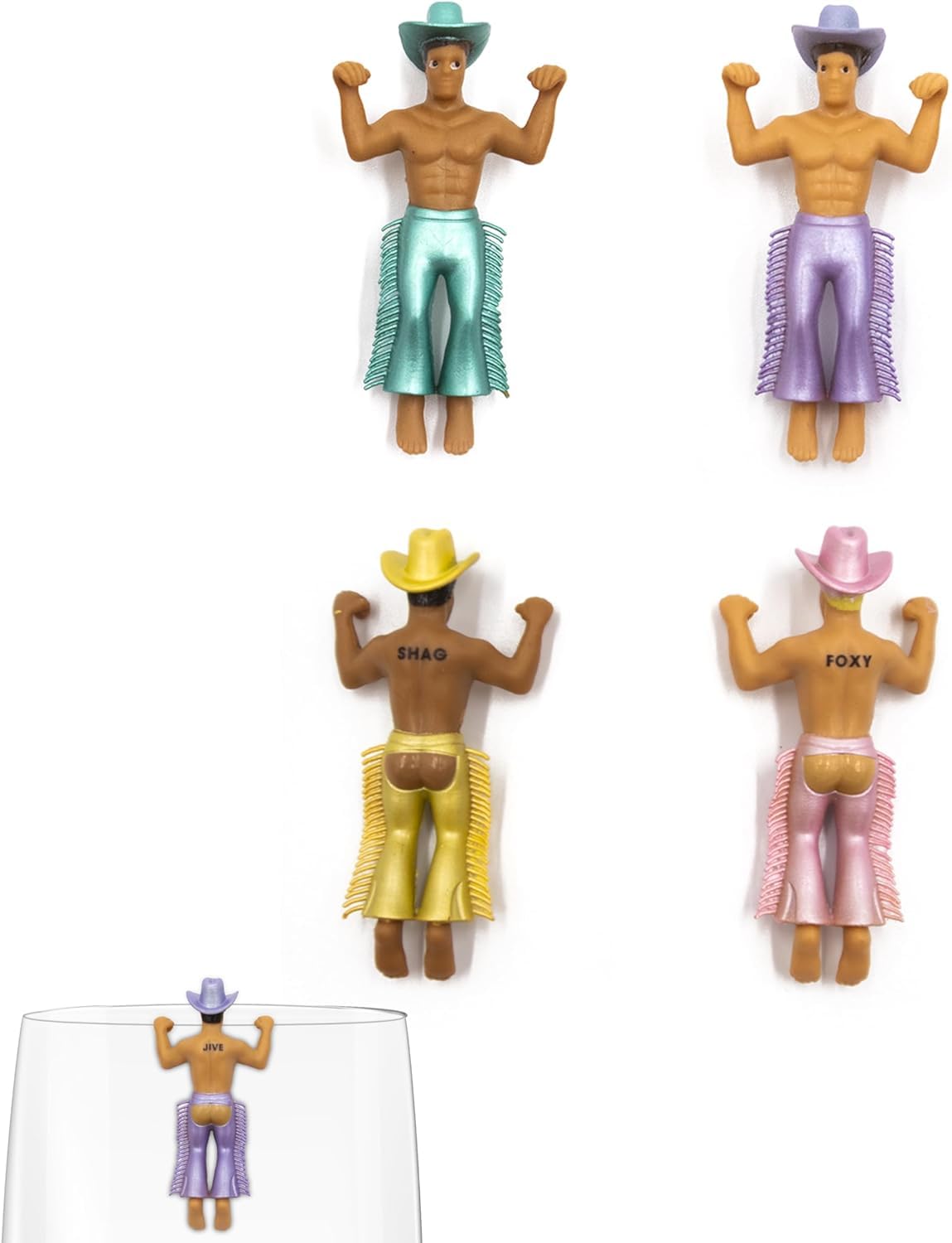 Inevitable Party Disco Cowboy Drink Markers, Set of 4, Identify Your Glass, Avoid Mix-ups at Parties