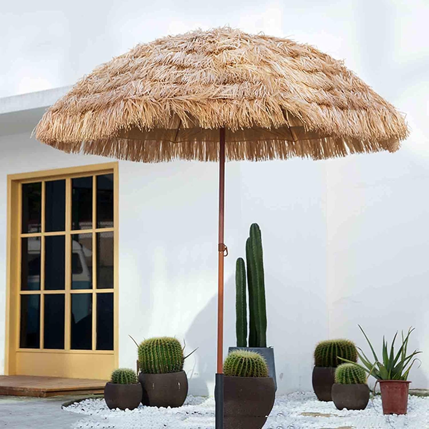 FACC Sombrillas Terraza 240cm Parasol Terraza Grande Sombrillas Playa Antiviento con 8 Costillas Robustas Sombrilla De Paja Parasol Sombrilla De Jardín para Camping Piscina Balcones