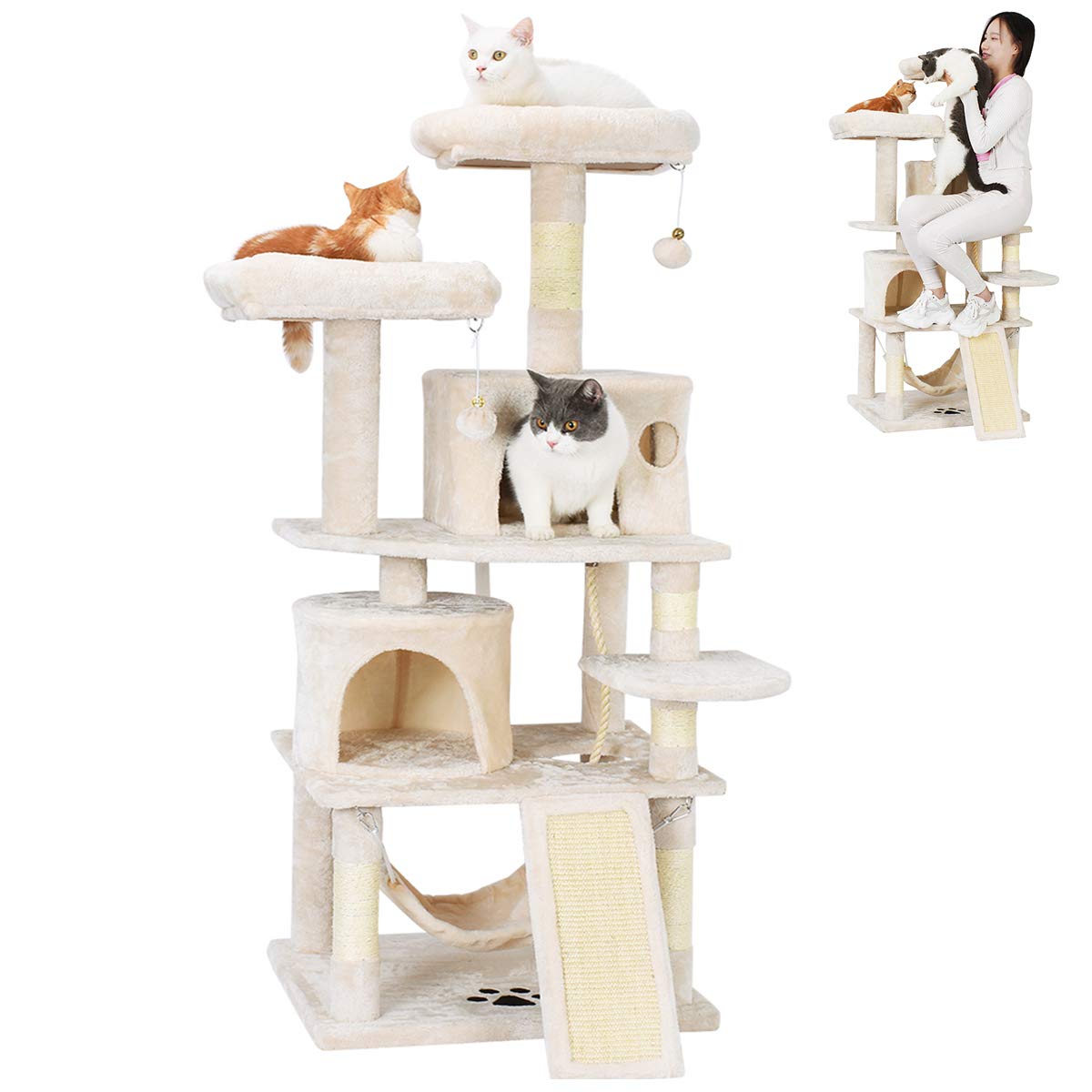 キャットタワー 据え置き キャットハウス 大型猫用 爪とぎ 猫タワー 150cm Amazon | Hokeeperキャットタワー 猫タワー 大型猫 ネコタワー 天然