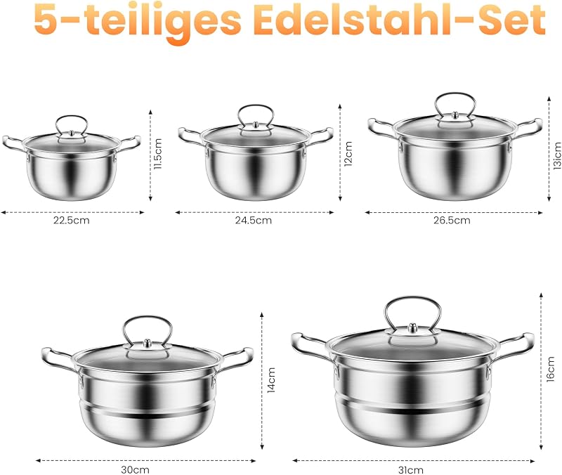 Mihoho rozsdamentes edénykészlet 12 részes indukciós fazékkal és üvegtető