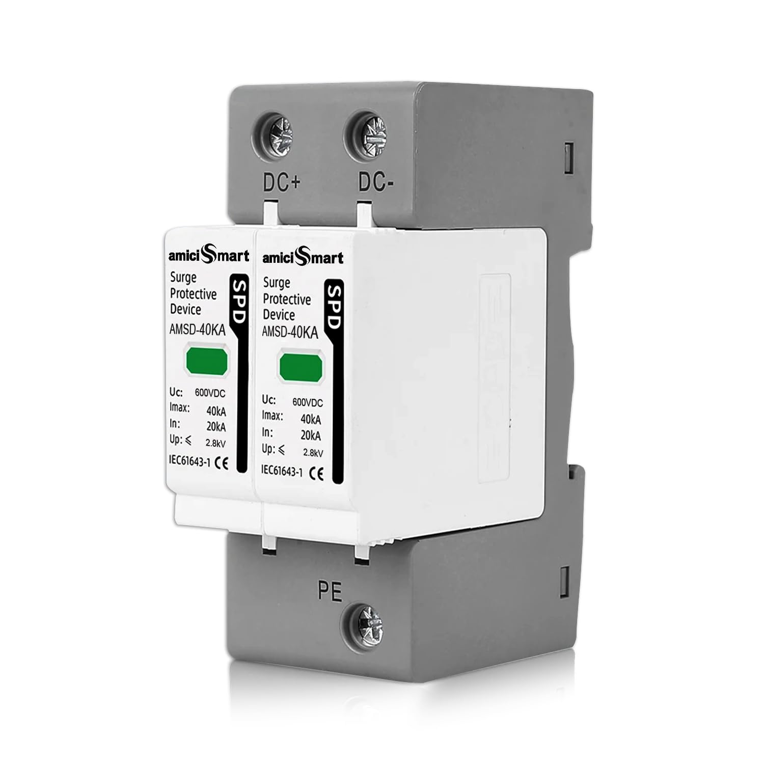 amiciSmart DC SPD Surge Protective Device 600V 20KA 40KA | Voltage Protector for Solar PV Systems | Photovoltaic Lightning Arrester with Thermal Disconnector | UP 2.6kV, UC 600VDC-picture-15