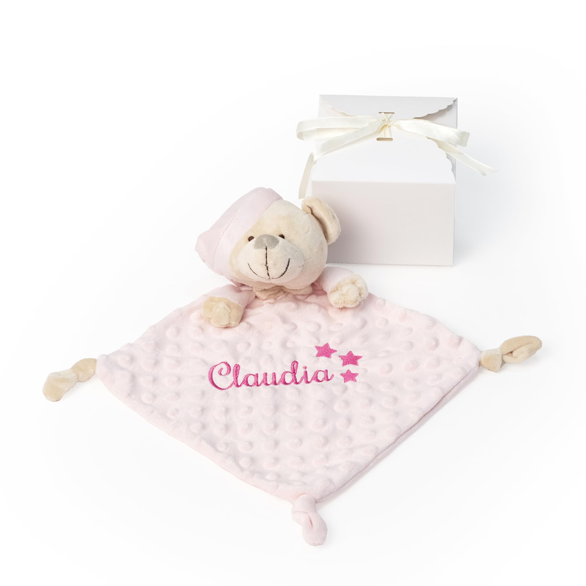 Balú - Doudou Personalizado con Nombre Bordado, Peluche Osito para Bebé Recién Nacido, Mantita de Apego Suave, Regalo Original Bebé Niño o Niña, 3 Colores