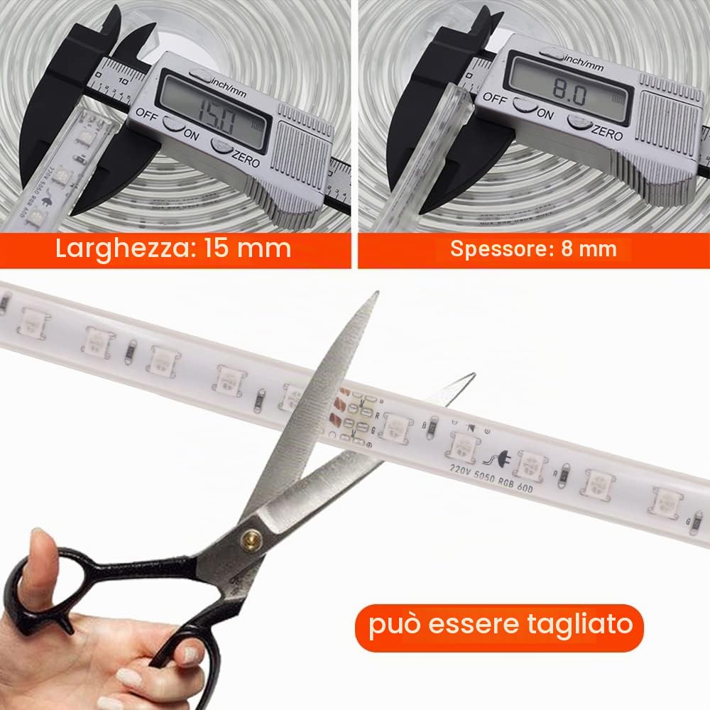 KISUFU Striscia Led COB Flessibile 220V,Striscia LED RGB 5050 con Telecomando, IP65 Impermeabile, Luminose Nastri LED ad Alta Luminosità da 120LED/m,per la Casa, Camera da Letto,TV,Decorazioni (10m)