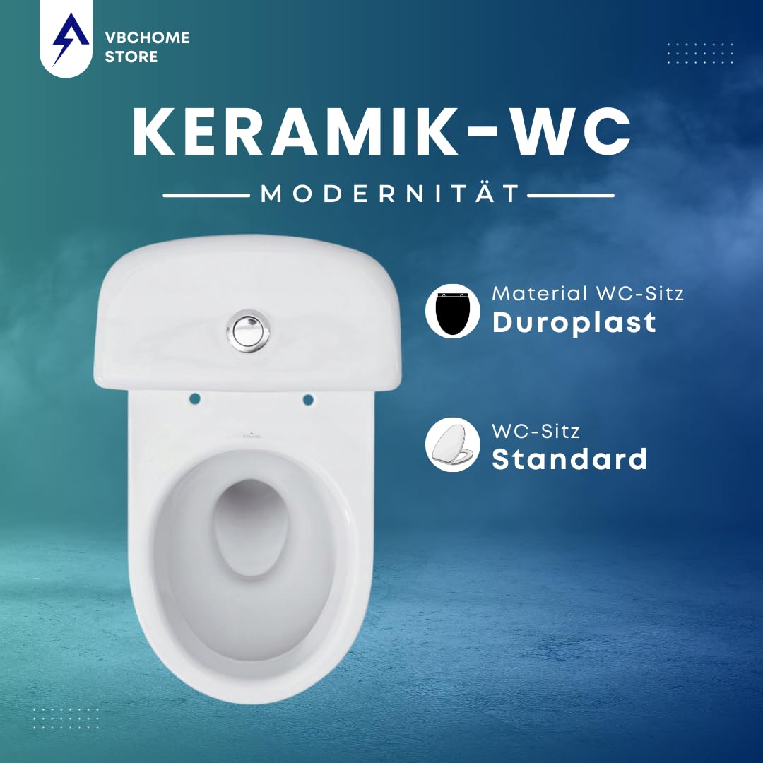 Completo per WC Toilette di ceramica stand – Set di design con cassetta wc – sedile in polipropilene per orizzontale uscita acqua collegamento Merida