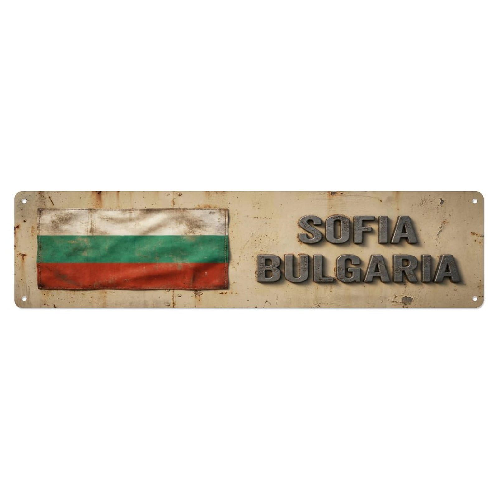 Metal Tin Sign Vintage Sofia Bulgaria Flag Decor Rustic Travel