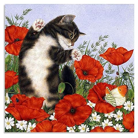5D Diamond Painting Kits Cat Flower Rhinestone Embroidery Full Drill Painting DIY Arts Craft Cross Stitch for Kids and Adults Stitch by Numbers for Home Wall Decor 40x40cm(16x16inches) Cover