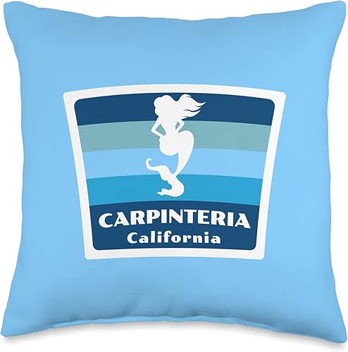 Carpinteria California Mermaid Souvenir Shop Carpinteria California CA - Almohada de recuerdo de vacaciones de sirena, 16 x 16 pulgadas, multicolor
