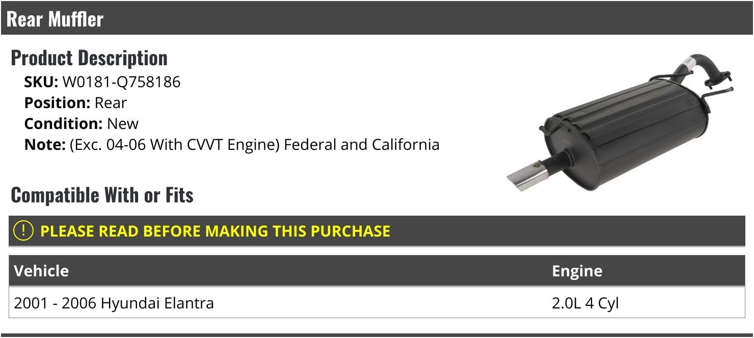 Rear Muffler - Compatible with 2001-2006 Hyundai Elantra 2.0L 4-Cylinder