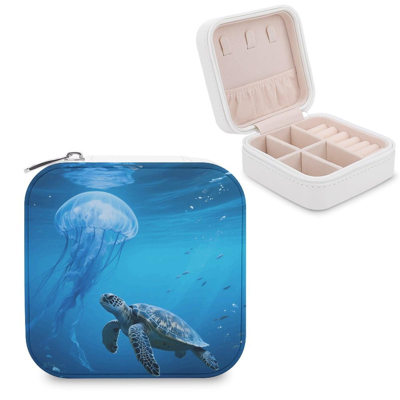 VstaDank Blue Sea Turtle Jewelry Organizer Travel Case for Women With Zipper Mini Jewelry Case PU Leather Jewelrys Box for Rings Necklaces Bracelets Earring Holder Organizer Storage