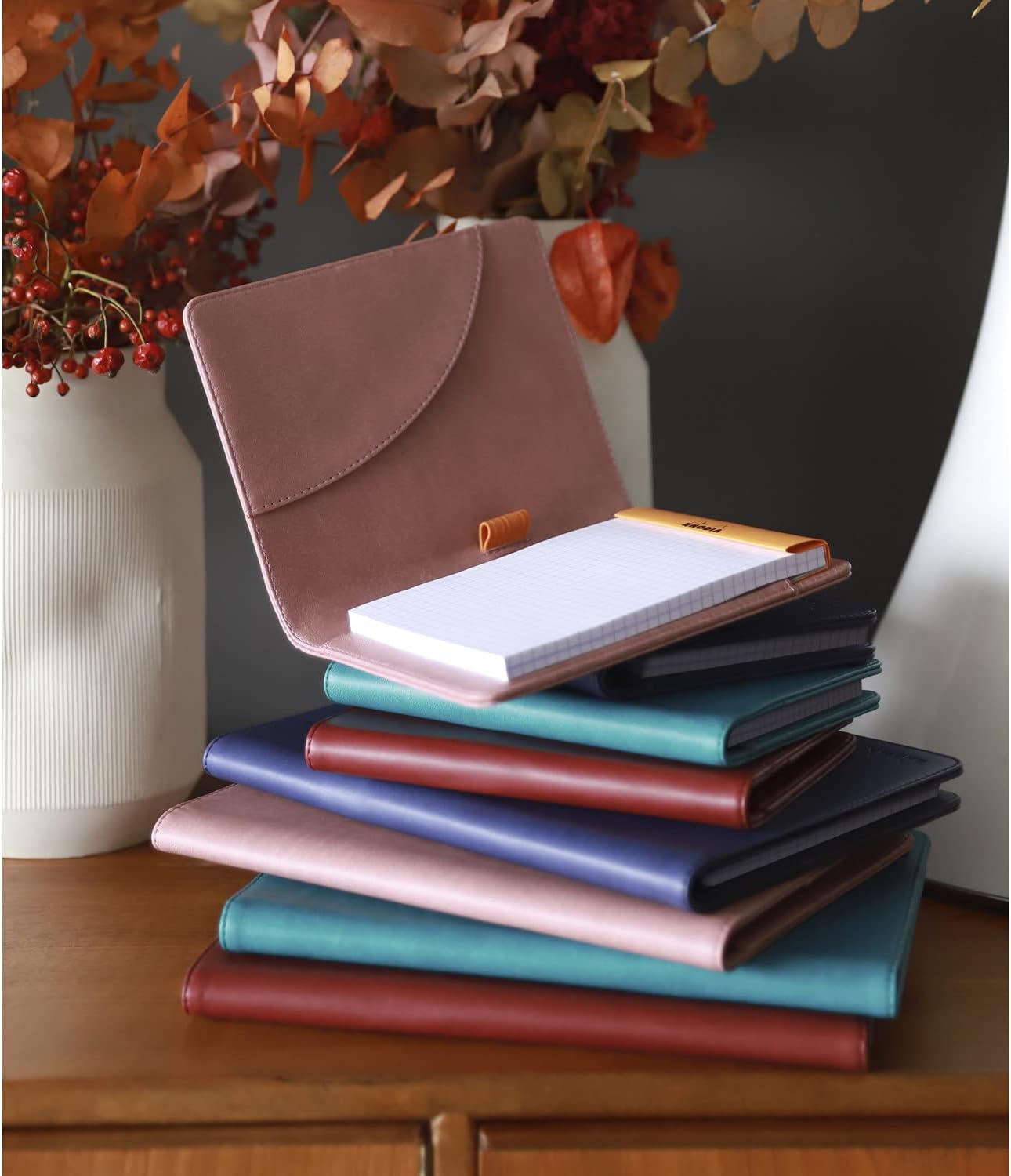RHODIA 211008C - Rhodiarama Clipboard and Document Holder Booklet N°11 Lie de Vin - for Notepads or A7 Format Notebooks (7.4 x 10.5 cm) - Premium Italian Faux Leather