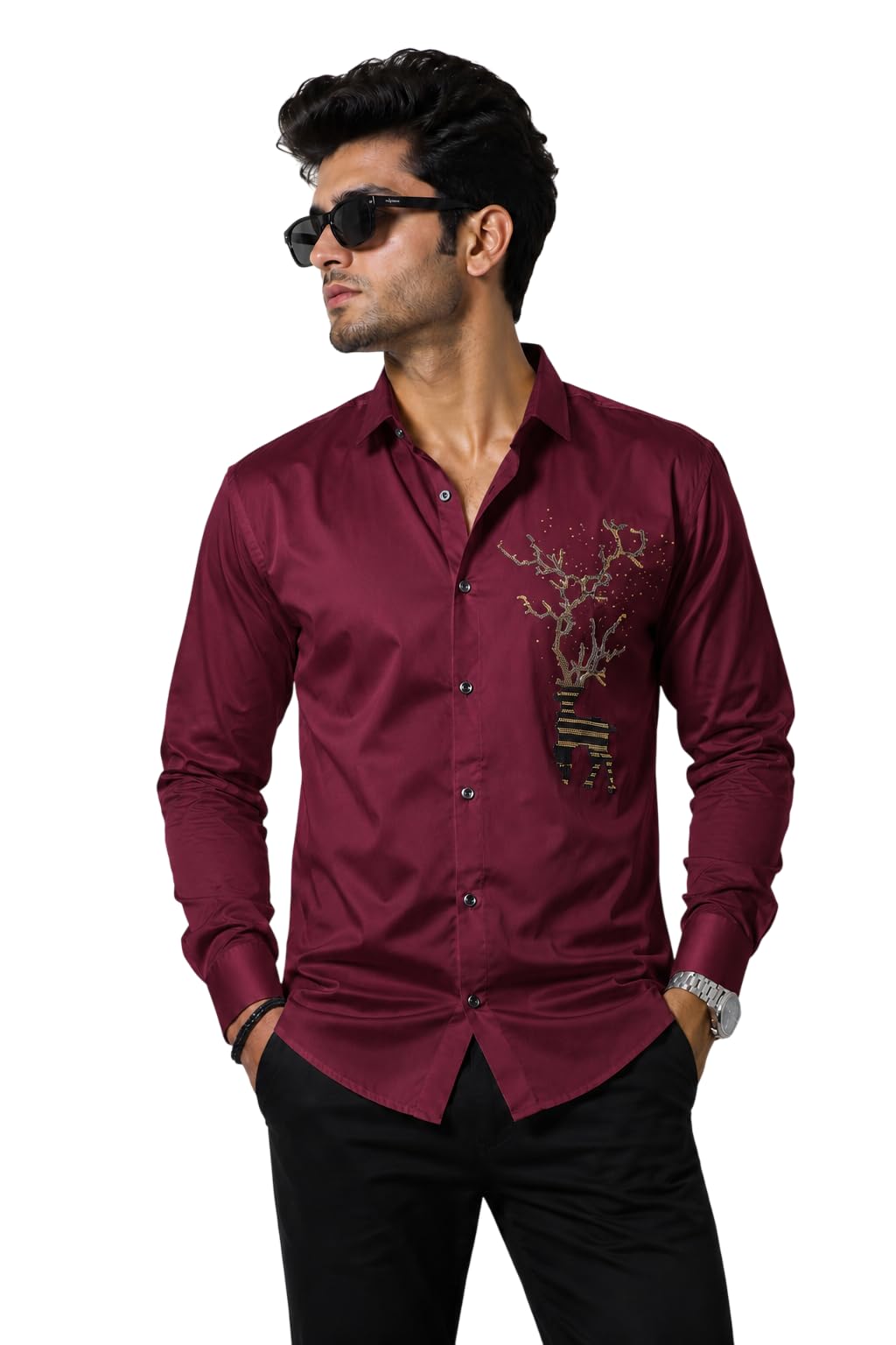 Men's Satin Shirt for Men with Velvet Patch Design, Full Sleeve Designer Shirt, Stylish Casual Formal Shirt for Wedding, Festive & Special Occasions-image-27