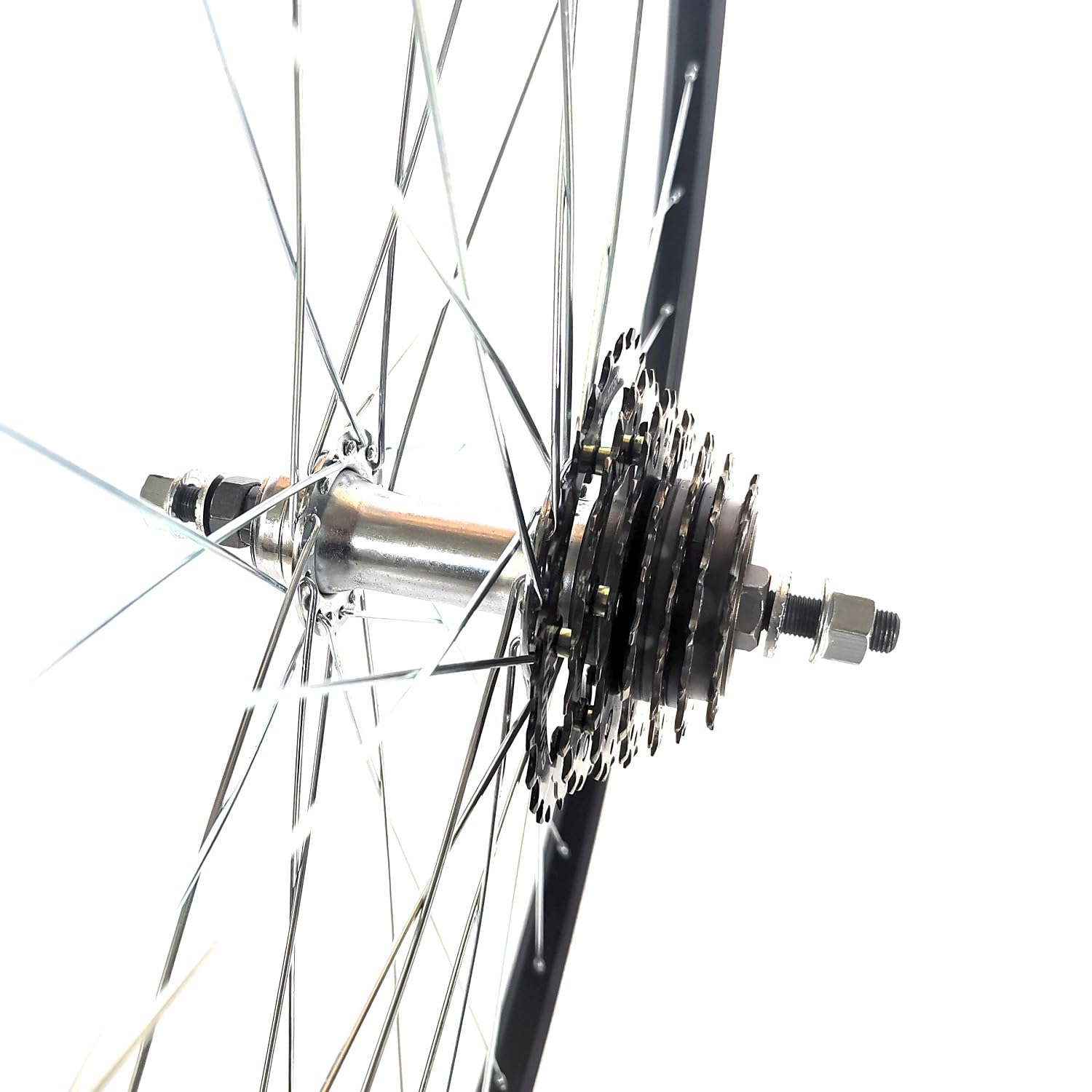 28 Zoll Hinterrad, Aluminium Hohlkammerfelge Geöst 36 Speichen, 7-Fach Schraubkranz 14-28 Zähne, mit Z7 Kette 114 Glieder, Schwarz-Silber