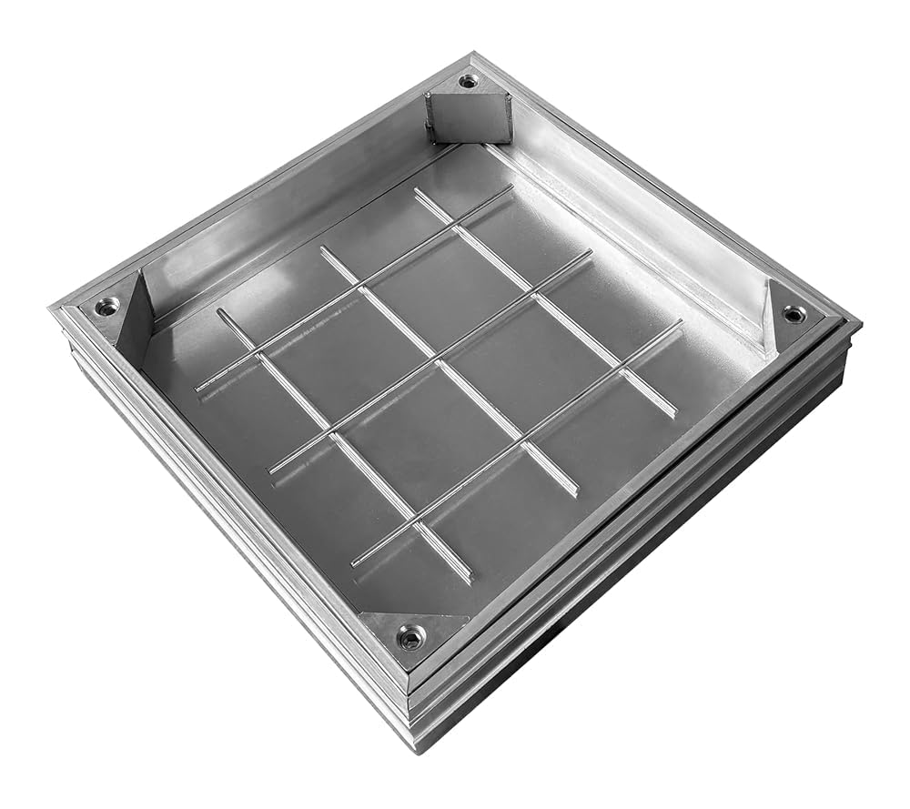 Schachtabdeckung Befliesbar Alu Lichte Weite: 300 x 300 mm | Höhe: 55 mm Schachtdeckel Auspflasterbar mit Dichtung ＆ Rahmen für Innen/Außen Geruchsdicht Wasserdicht Rostfrei inkl. Hebegriffen