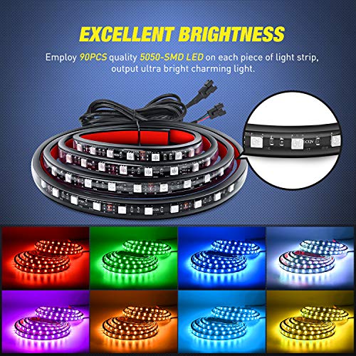 Image of Nilight - TL-31 2PCS 60Inch RGB Truck Bed Light Strip Kit 180 LED RF Remote Control with On Off Switch Blade Fuse 2Way Splitter Extension Cable for Cargo Pickup Truck SUV RV Boat, 2 Years Warranty