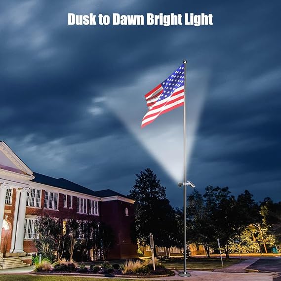 Solar Flag Pole Light, Flagpole Light Solar Powered Outdoor Bright LED 6000K Dusk to Dawn IP65 Waterproof with Bracket Clamp Fits 1.4-3 Pole Mount and Stakes for Ground Wall Mounting