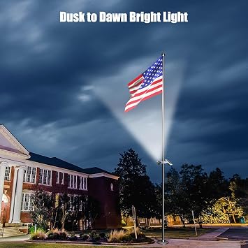 Solar Flag Pole Light, Flagpole Light Solar Powered Outdoor Bright LED 6000K Dusk to Dawn IP65 Waterproof with Bracket Clamp Fits 1.4-3 Pole Mount and Stakes for Ground Wall Mounting