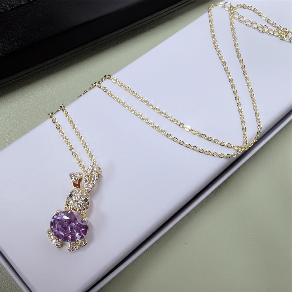 Dtja Crystal Bunny Rabbit Pendant Necklace for Women Girls 18k Gold Plated Cubic Zirconia Animal Pet Birthstone Link Chain Adjustable Fashion Cute Easter Birthday Jewelry Gift Daughter 18 inch - Image 5