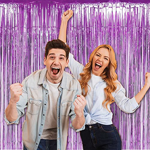 Image of 4 Pack Light Purple Foil Fringe Curtain Backdrop, 3.28Ft x 8.2Ft Metallic Tinsel Foil Fringe Streamers Curtains for Party,