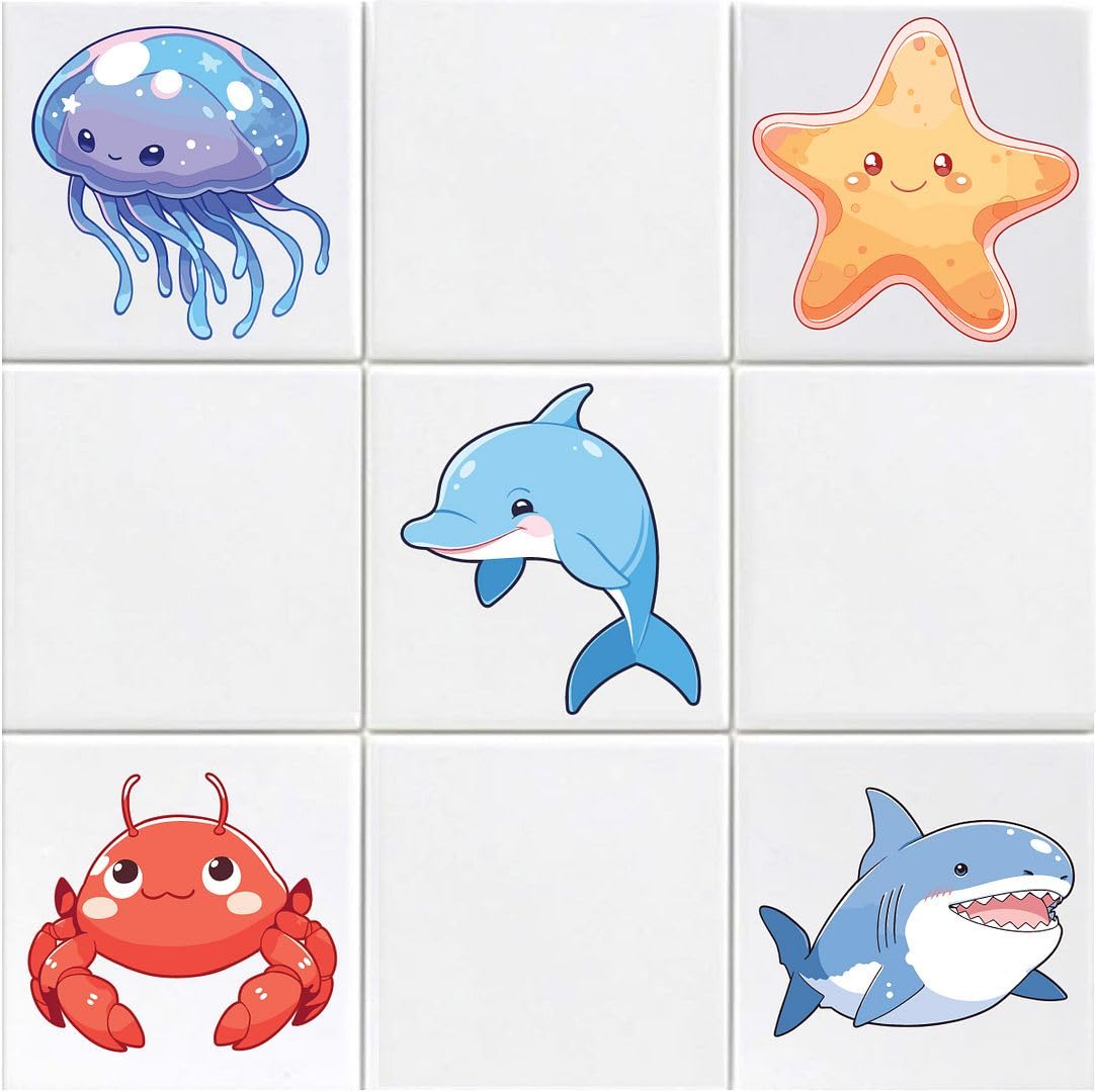 Hodge Creations Blue Childrens Sea Life Pack Of 15 Vinyl Tile Stickers Bathroom