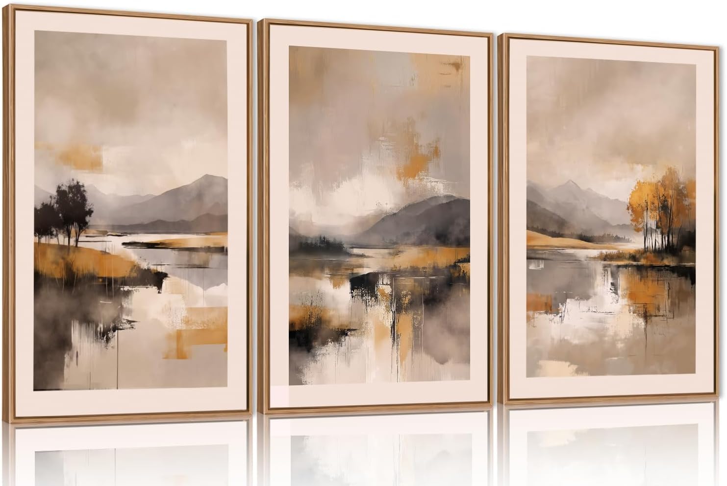 CHDITB 3 pcs Abstract Lake Landscape Canvas Wall Art Set,Beige Grey Mountain Framed Wall Decor,Watercoler Lake Artwork,Brush Stroke Forest Landscape Prints for Living Room Office Bedroom(30x40cm) — image 1