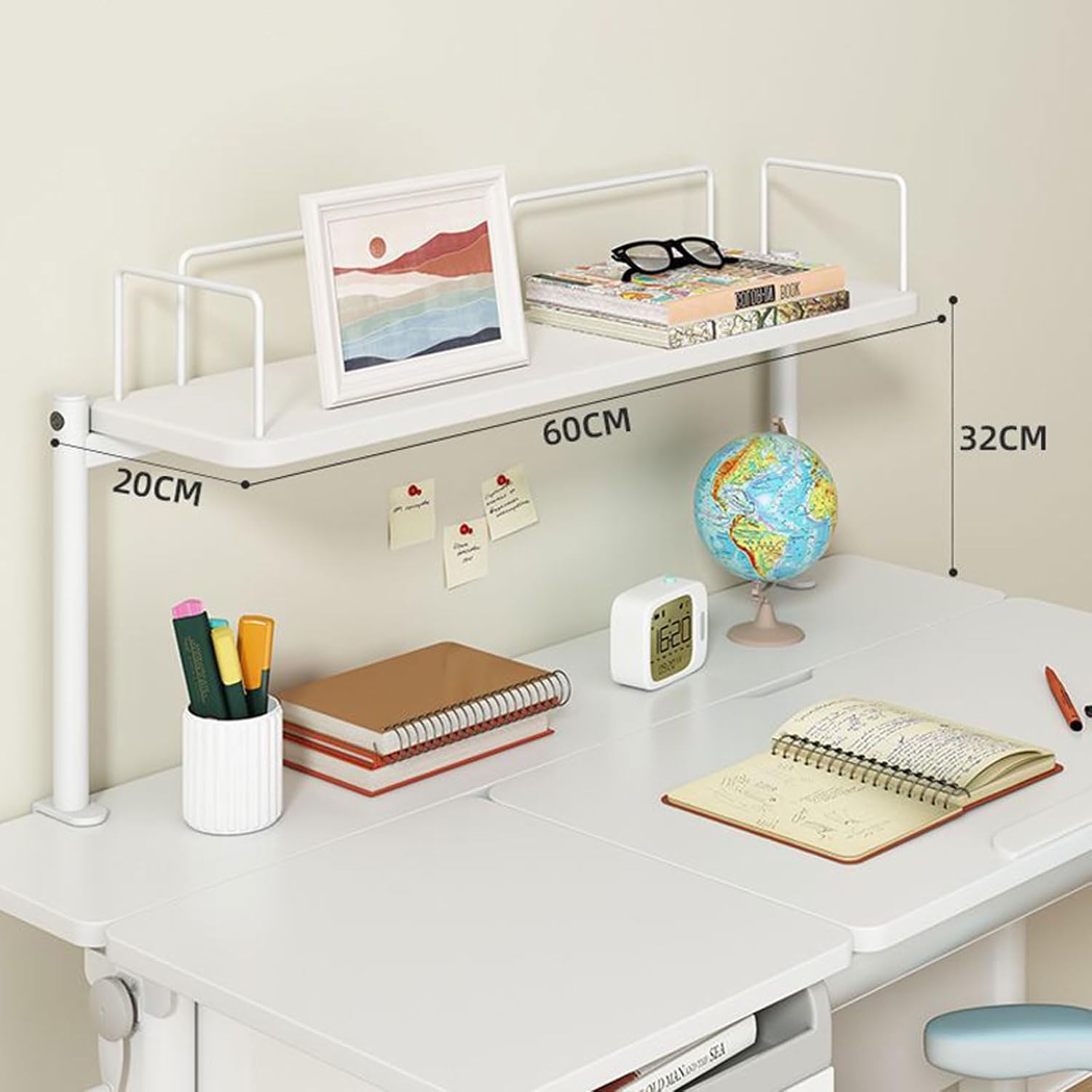 Generic Desktop Shelf Organiser Black - Clamp-On Desk Storage Organiser Shelf for Desktop or Under-Desk Metal Storage Tray Desk Shelving Unit for Home Office Storage, No Drill, 1 layer-60cm, White