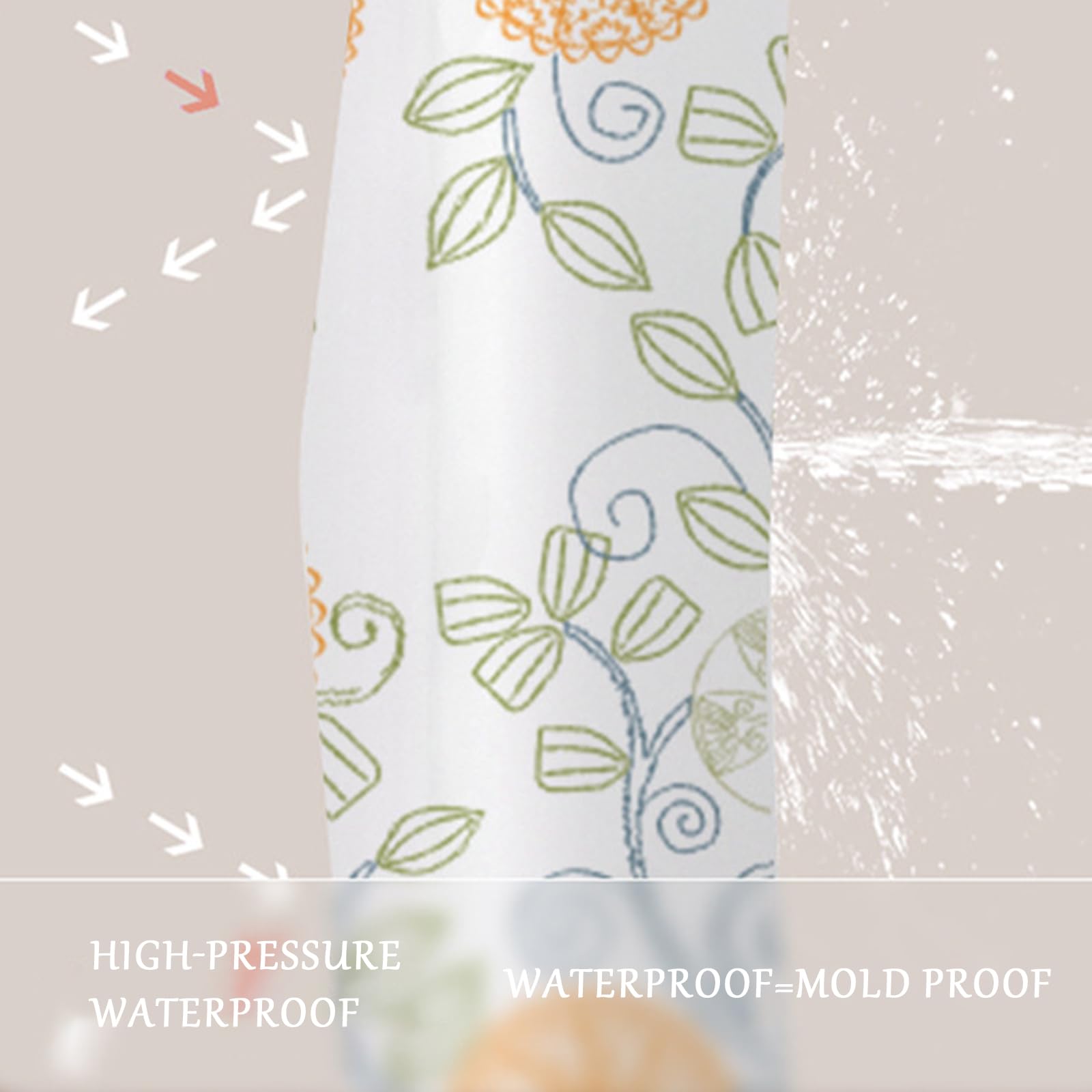 Duschvorhang 180x200 cm, Duschvorhang Anti-schimmel, Wasserdicht Und Trocknet Schnell, Waschbar Eva Shower Curtain, Mit Haken, Für Badezimmer Und Badewanne. (180 * 200cm, Geblümt A)