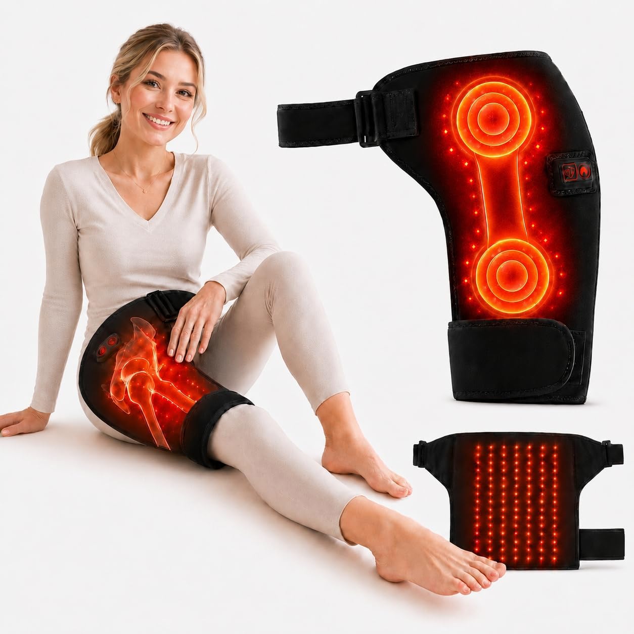 Hipora 4-in-1 Hüftmassagegerät mit Wärme, Vibration & Rotlichttherapie