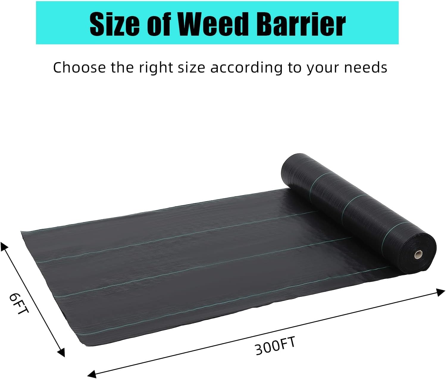 2.4oz 6X300FT Weed Barrier Fabric, Heavy Duty Landscape Fabric with UV Protection, High Permeability Weed Control Mat for Flower Bed, Driveway, Lawn, Soil Moisture Retention