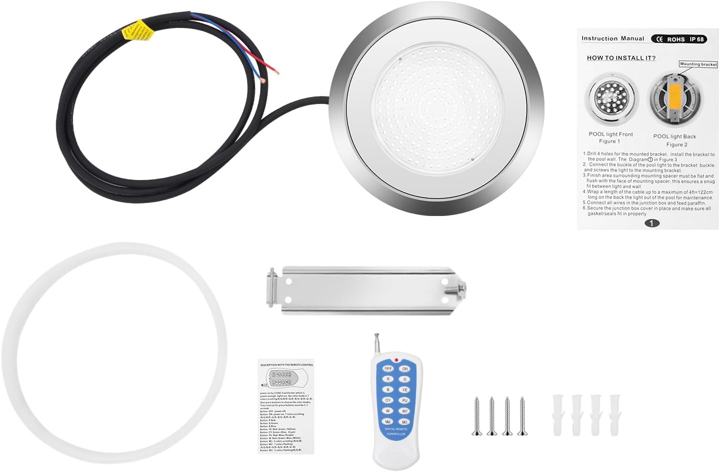 Stainless RGB Underwater Light, 11.81In Color Changing LED Pool Light, IP68 Pool Lamp, for Inground Pool, Swimming Pool Decoration