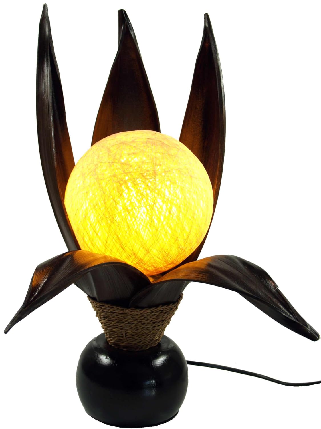 GURU SHOP Palmenblatt Tischlampe, Lotus Tischlampe, Bali, Modell Palmera 8